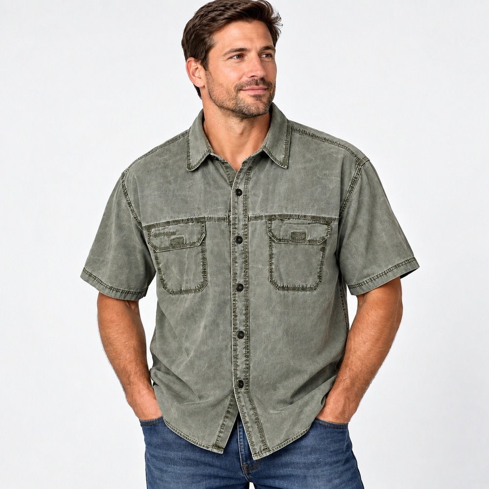 Guide Gear Mens Large Olive Green Short Sleeve Button Down Utility Field Shirt
